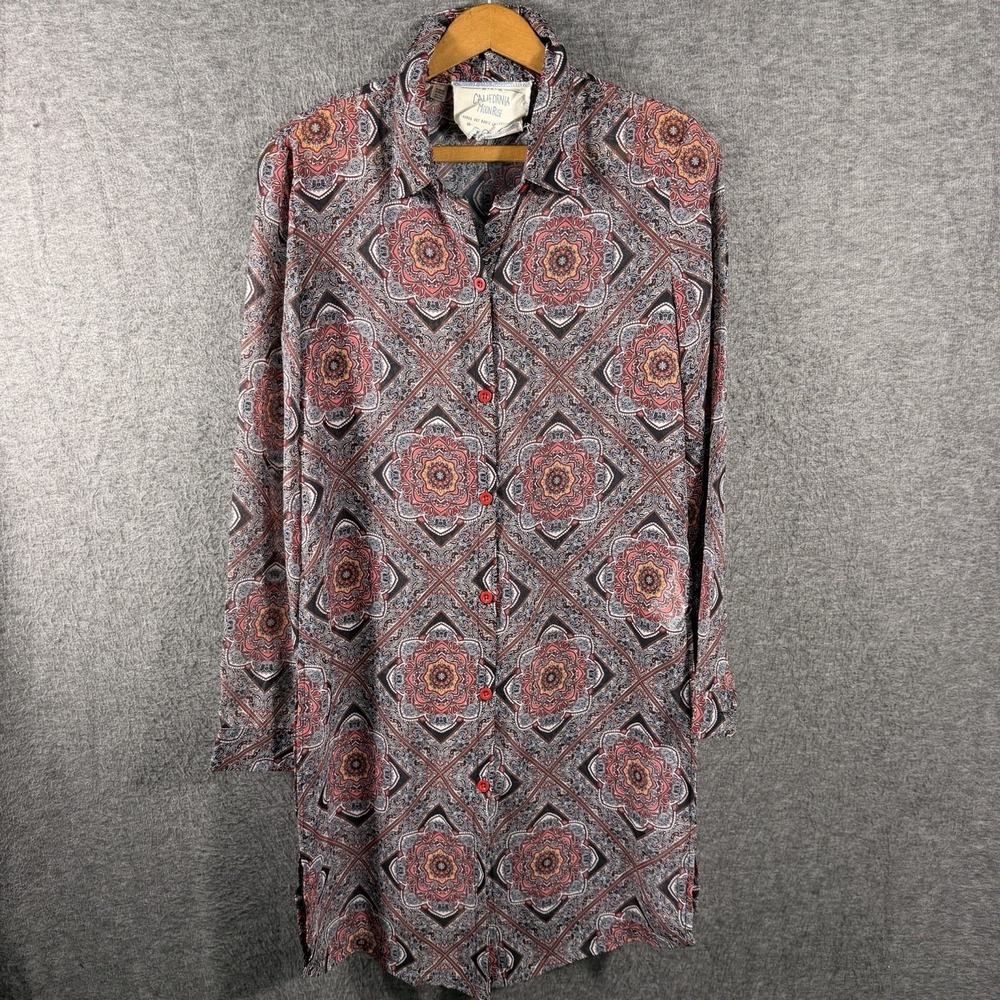 California Moon Rise Women's Semi Sheer Button Up Mini Dress Cover Up Size XS
